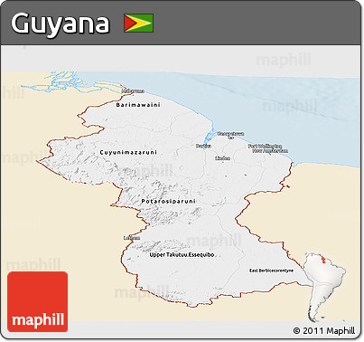 Classic Style Panoramic Map of Guyana, single color outside