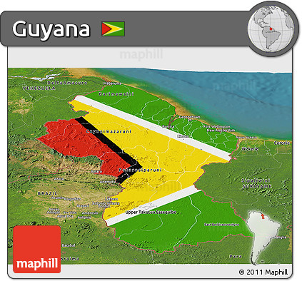 Flag Panoramic Map of Guyana, satellite outside