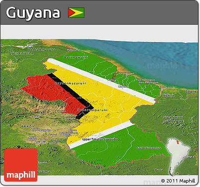 Flag Panoramic Map of Guyana, satellite outside