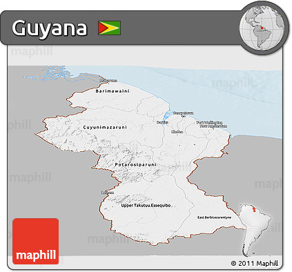 Gray Panoramic Map of Guyana, single color outside