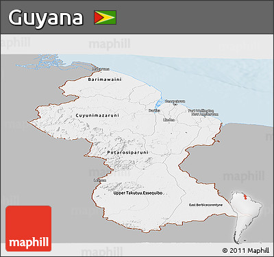 Gray Panoramic Map of Guyana, single color outside