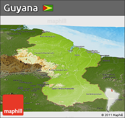 Physical Panoramic Map of Guyana, darken, land only