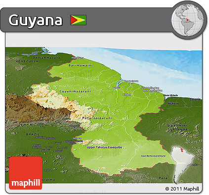 Physical Panoramic Map of Guyana, darken, land only