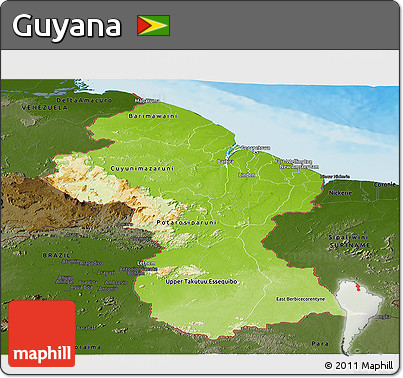 Physical Panoramic Map of Guyana, darken, land only