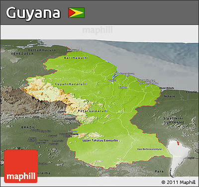 Physical Panoramic Map of Guyana, darken, semi-desaturated