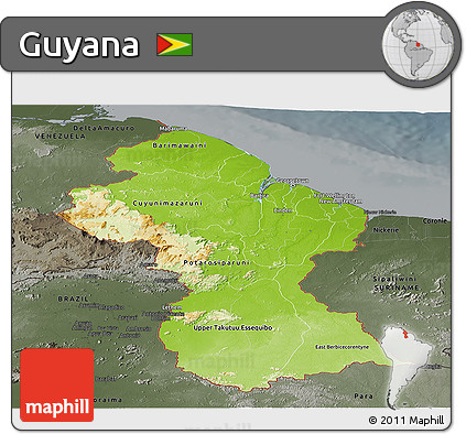 Physical Panoramic Map of Guyana, darken, semi-desaturated