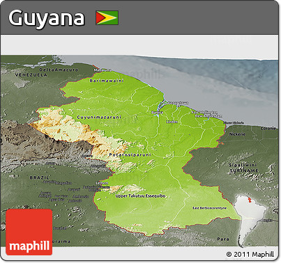 Physical Panoramic Map of Guyana, darken, semi-desaturated