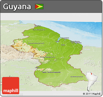 Physical Panoramic Map of Guyana, lighten, land only