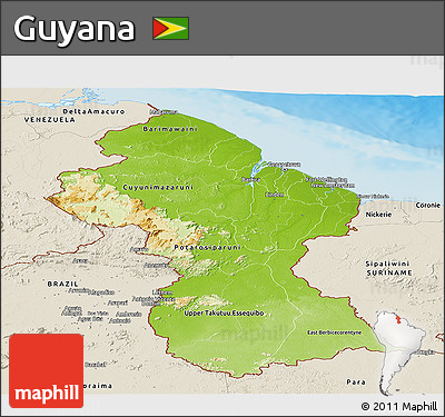 Physical Panoramic Map of Guyana, shaded relief outside