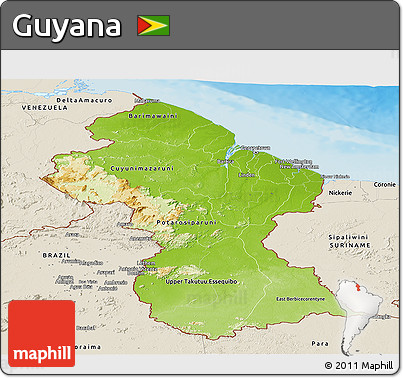 Physical Panoramic Map of Guyana, shaded relief outside