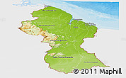 Physical Panoramic Map of Guyana, single color outside, bathymetry sea, shaded relief sea