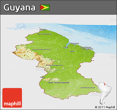 Physical Panoramic Map of Guyana, single color outside