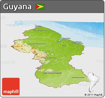 Physical Panoramic Map of Guyana, single color outside