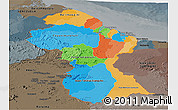 Political Panoramic Map of Guyana, darken, semi-desaturated