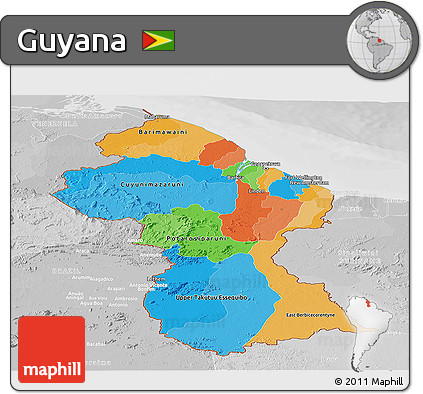 Political Panoramic Map of Guyana, lighten, desaturated