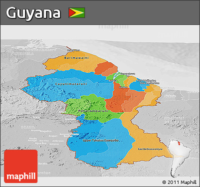 Political Panoramic Map of Guyana, lighten, desaturated