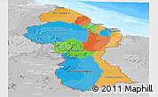 Political Panoramic Map of Guyana, lighten, desaturated, land only