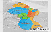 Political Panoramic Map of Guyana, lighten, desaturated