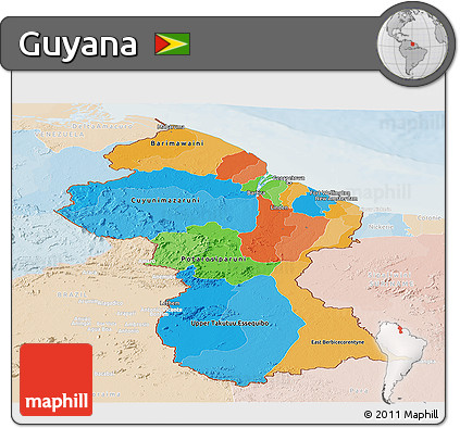 Political Panoramic Map of Guyana, lighten