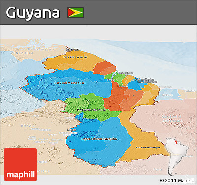 Political Panoramic Map of Guyana, lighten