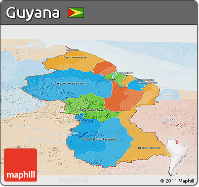 Political Panoramic Map of Guyana, lighten