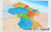 Political Panoramic Map of Guyana, lighten, land only