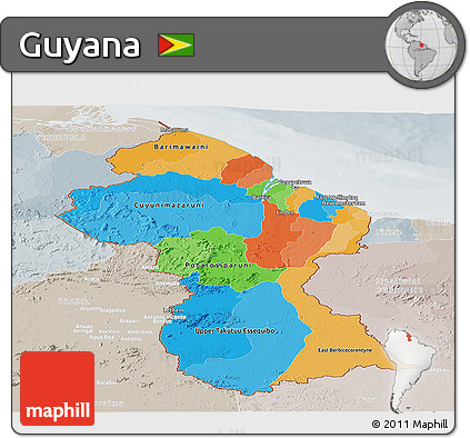 Political Panoramic Map of Guyana, lighten, semi-desaturated