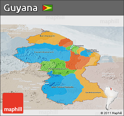 Political Panoramic Map of Guyana, lighten, semi-desaturated