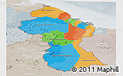 Political Panoramic Map of Guyana, lighten, semi-desaturated