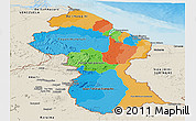 Political Panoramic Map of Guyana, shaded relief outside