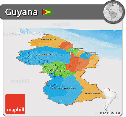 Political Panoramic Map of Guyana, single color outside
