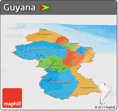 Political Panoramic Map of Guyana, single color outside