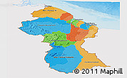 Political Panoramic Map of Guyana, single color outside, shaded relief sea