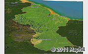 Satellite Panoramic Map of Guyana, darken, land only
