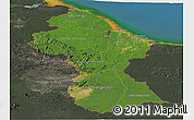 Satellite Panoramic Map of Guyana, darken, semi-desaturated, land only