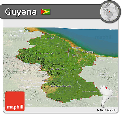 Satellite Panoramic Map of Guyana, lighten, land only