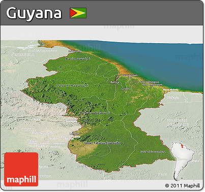 Satellite Panoramic Map of Guyana, lighten, land only