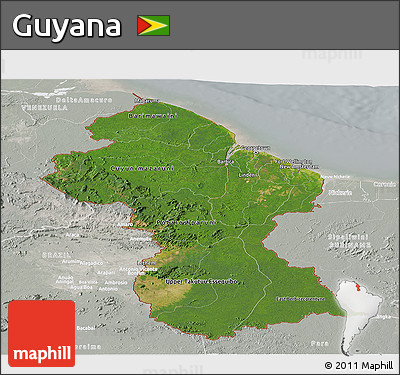 Satellite Panoramic Map of Guyana, lighten, semi-desaturated