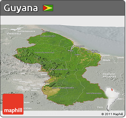 Satellite Panoramic Map of Guyana, lighten, semi-desaturated