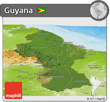Satellite Panoramic Map of Guyana, physical outside