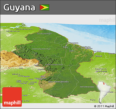 Satellite Panoramic Map of Guyana, physical outside