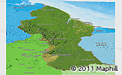 Satellite Panoramic Map of Guyana, political shades outside