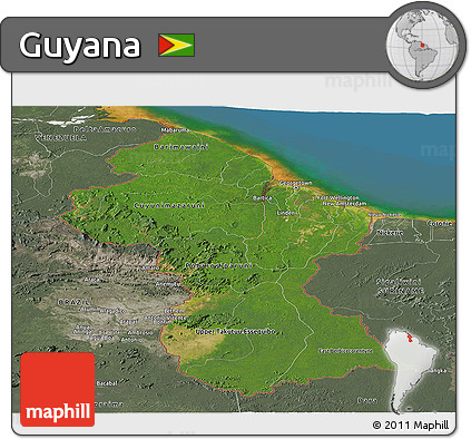 Satellite Panoramic Map of Guyana, semi-desaturated, land only