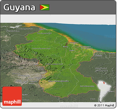 Satellite Panoramic Map of Guyana, semi-desaturated, land only