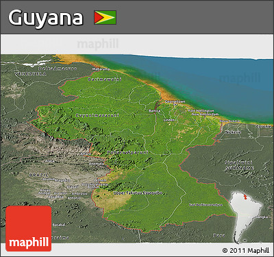 Satellite Panoramic Map of Guyana, semi-desaturated, land only