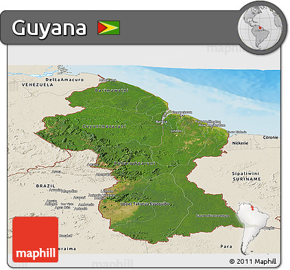 Satellite Panoramic Map of Guyana, shaded relief outside