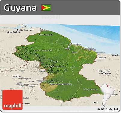 Satellite Panoramic Map of Guyana, shaded relief outside
