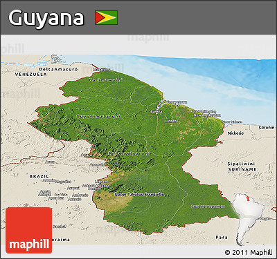 Satellite Panoramic Map of Guyana, shaded relief outside