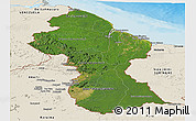 Satellite Panoramic Map of Guyana, shaded relief outside