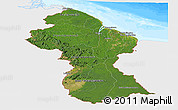 Satellite Panoramic Map of Guyana, single color outside, bathymetry sea